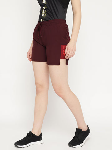 Women Autumn Maroon Shorts