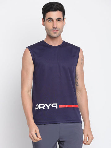 Men High Neck tank Navy Blue with Red Line - DRYP Evolut
