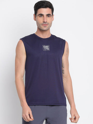 Men High Neck Tank Navy Blue - DRYP Evolut