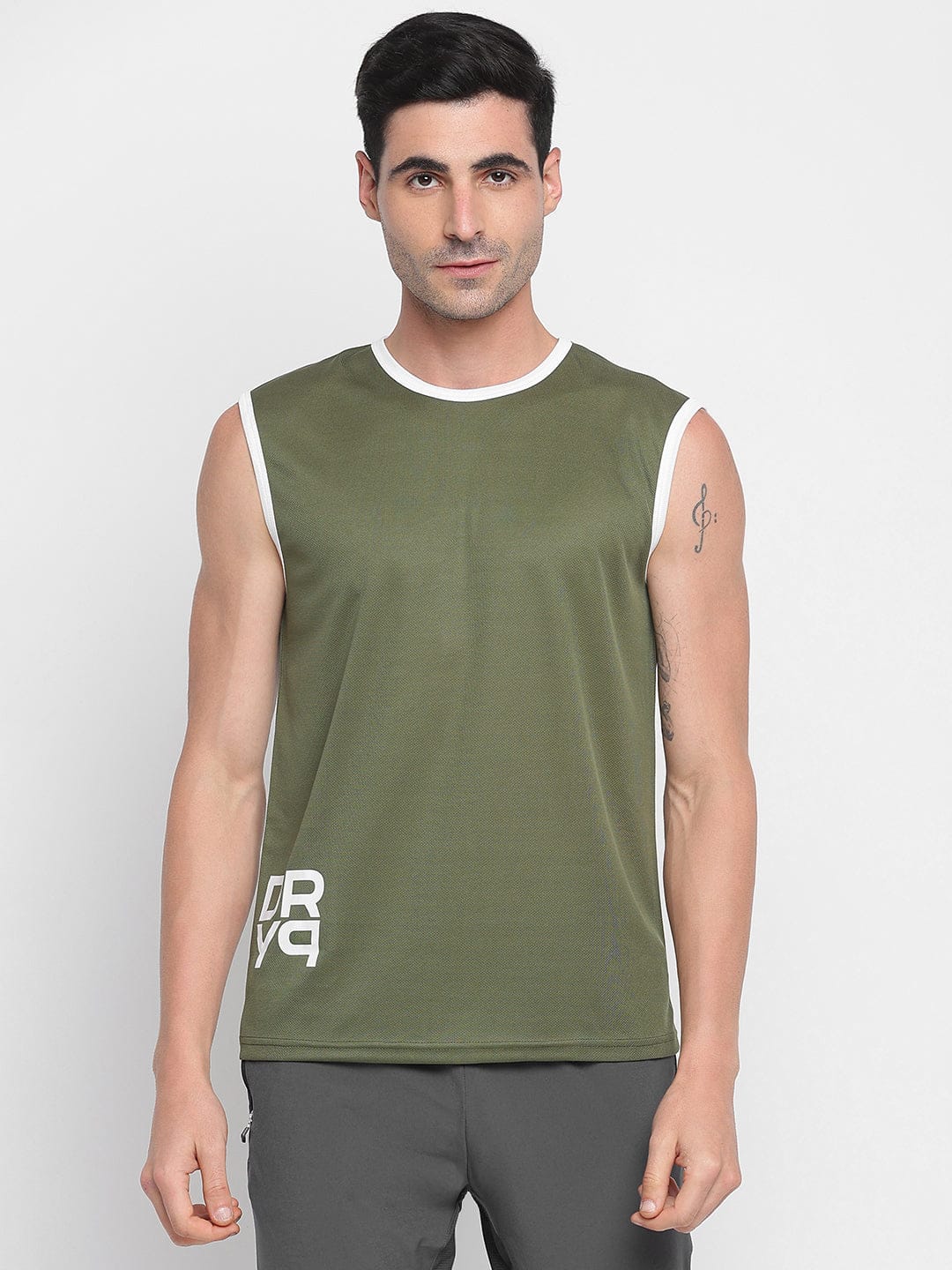 Men High Neck Tank Olive Green