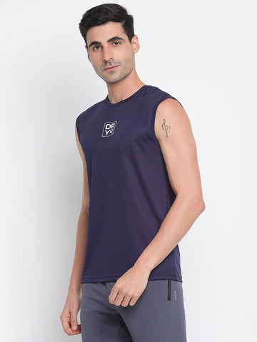 Men High Neck Tank Navy Blue - DRYP Evolut