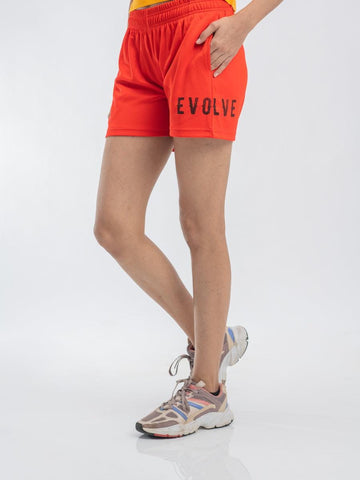 Women Orange Regular Fit Logo Shorts - DRYP Evolut