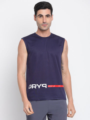 Men High Neck tank Navy Blue with Red Line