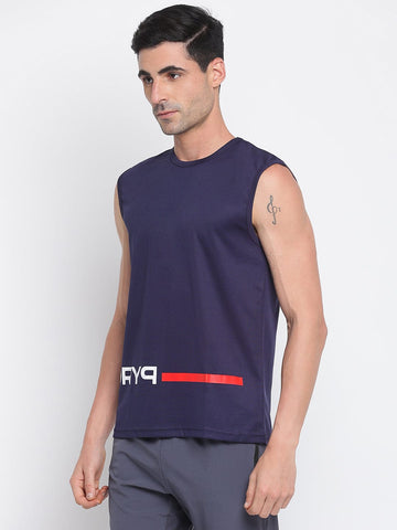 Men High Neck tank Navy Blue with Red Line